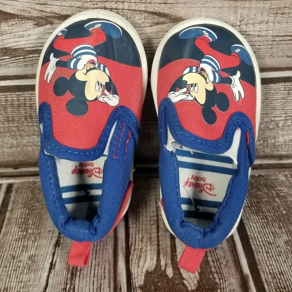 DISNEY BABY Infant Size 3 Baby Child Mickey Mouse Canvas Slip-On Shoes Sneakers